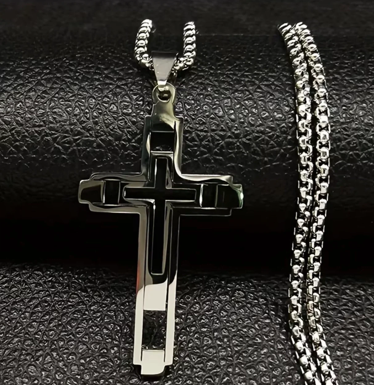 Silver-Tone Layered Cross Pendant Necklace