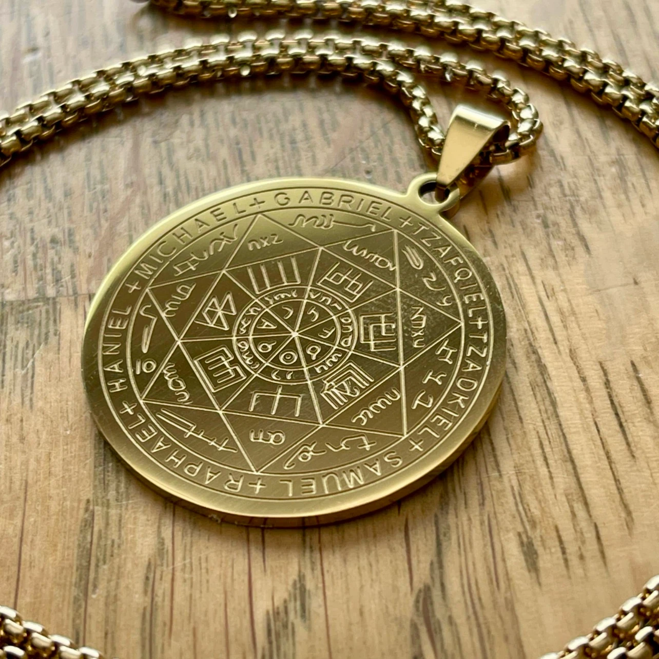 Seven Archangels stainless steel necklace - golden colour