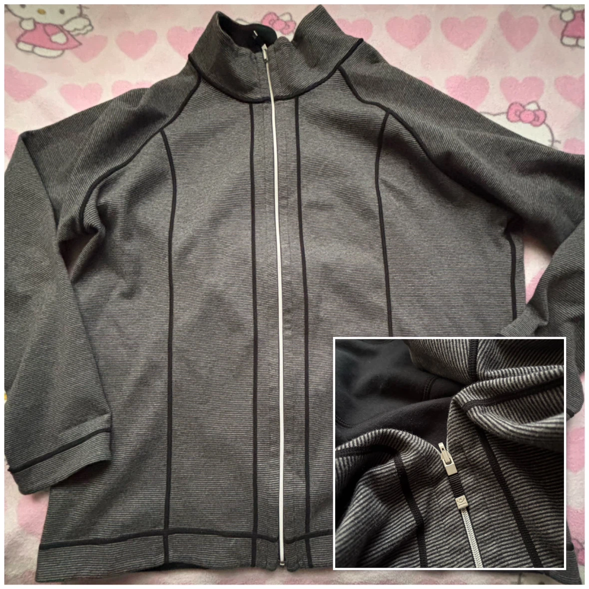 Striped Zip Up Sweater - *Size Women XL/Grey*