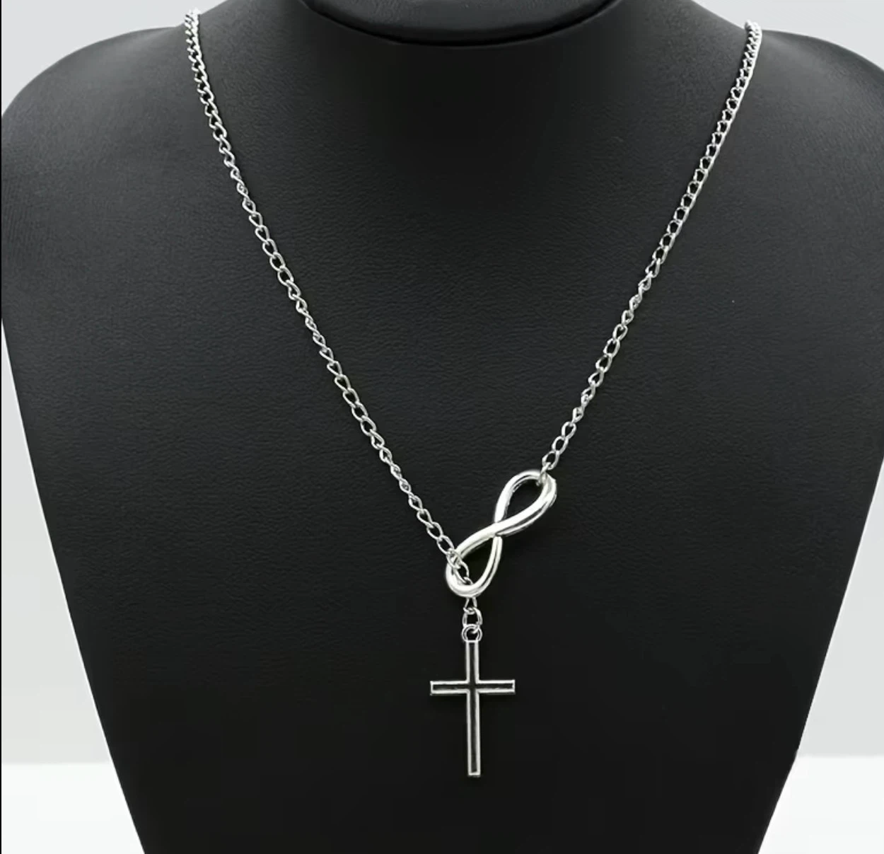 Silver-Tone Cross and Infinity Necklace