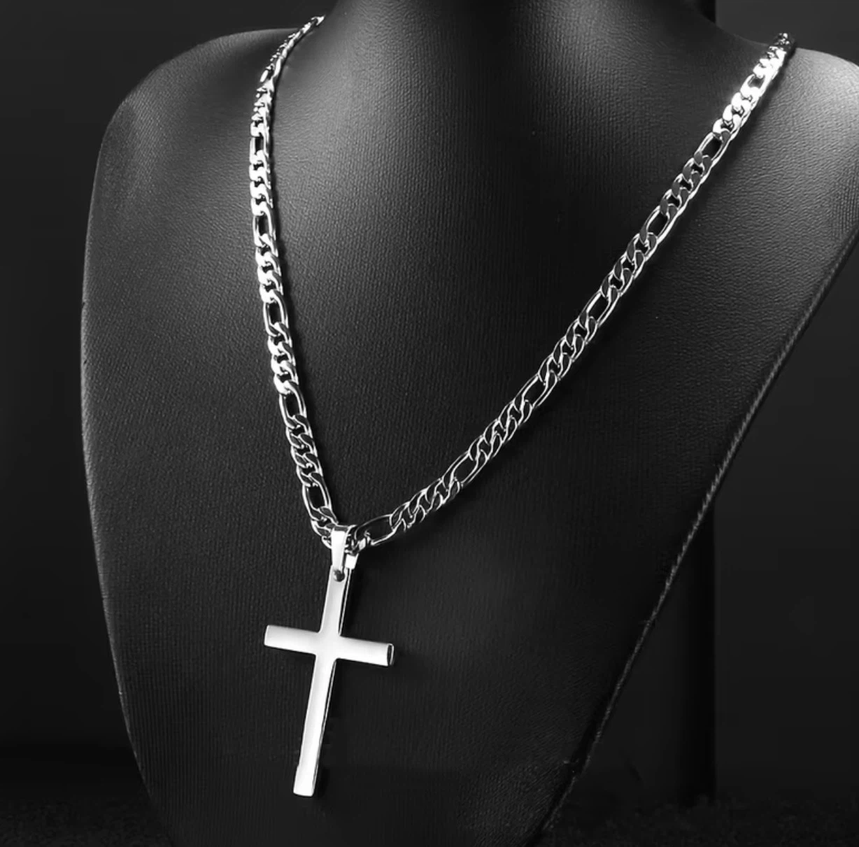 Mens Silver-Tone Cross Pendant Necklace