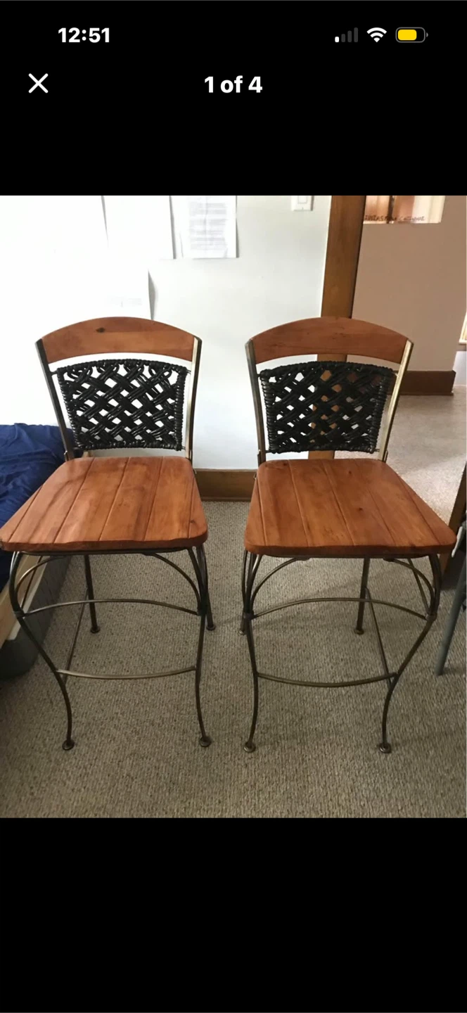 Set of Two Metal and Wood Bar Stools