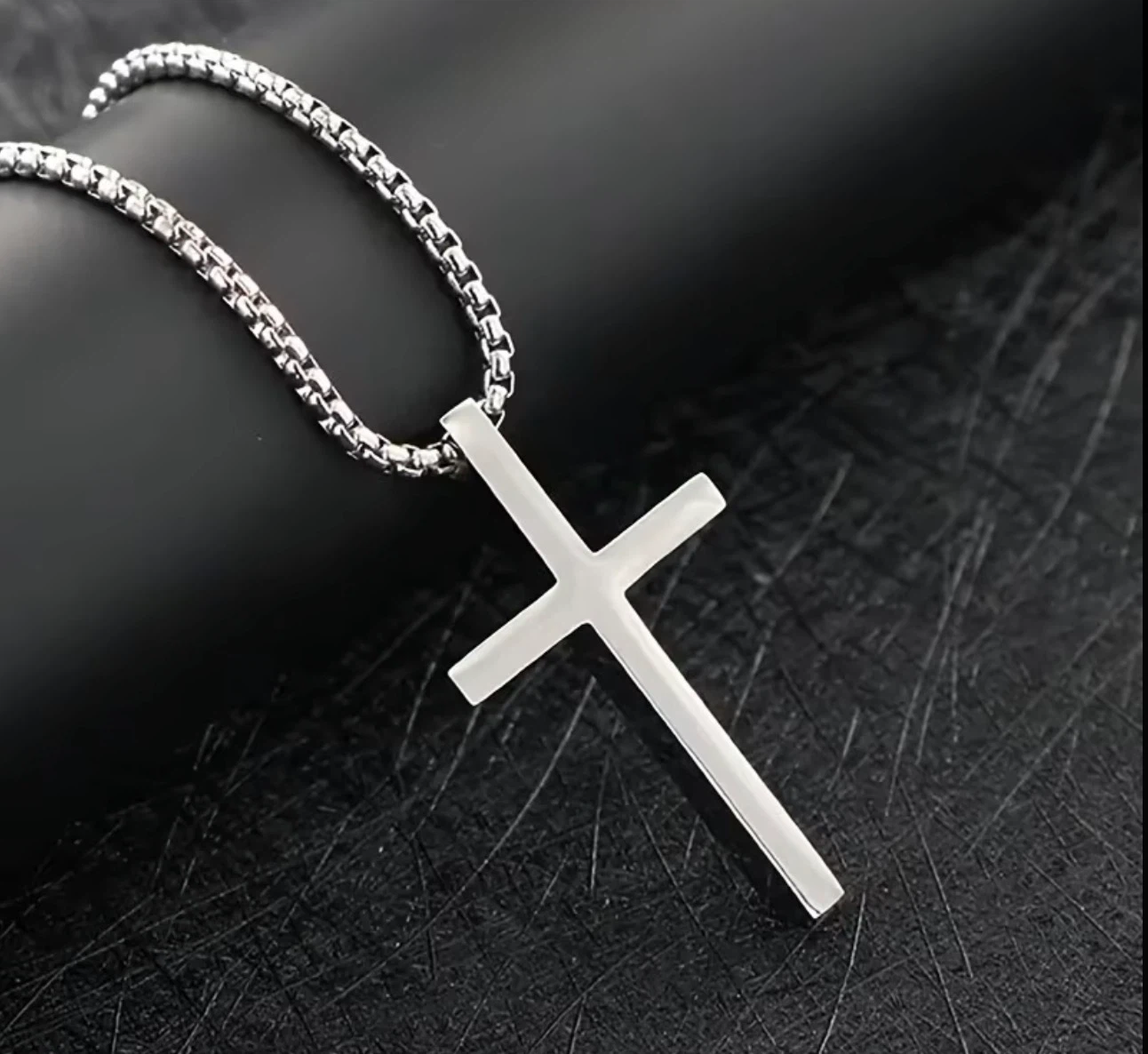 Mens elegant Silver-Tone Cross Pendant Necklace