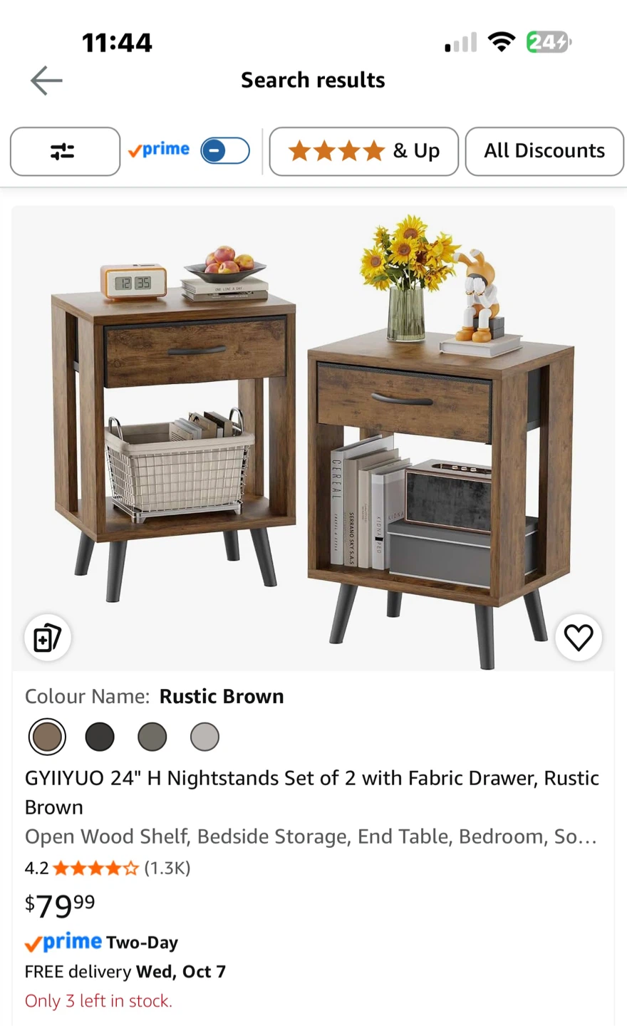 NEW Set of 2 Rustic Brown Nightstands