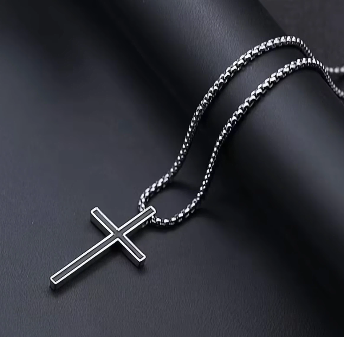 Silver and Black Cross Necklace
