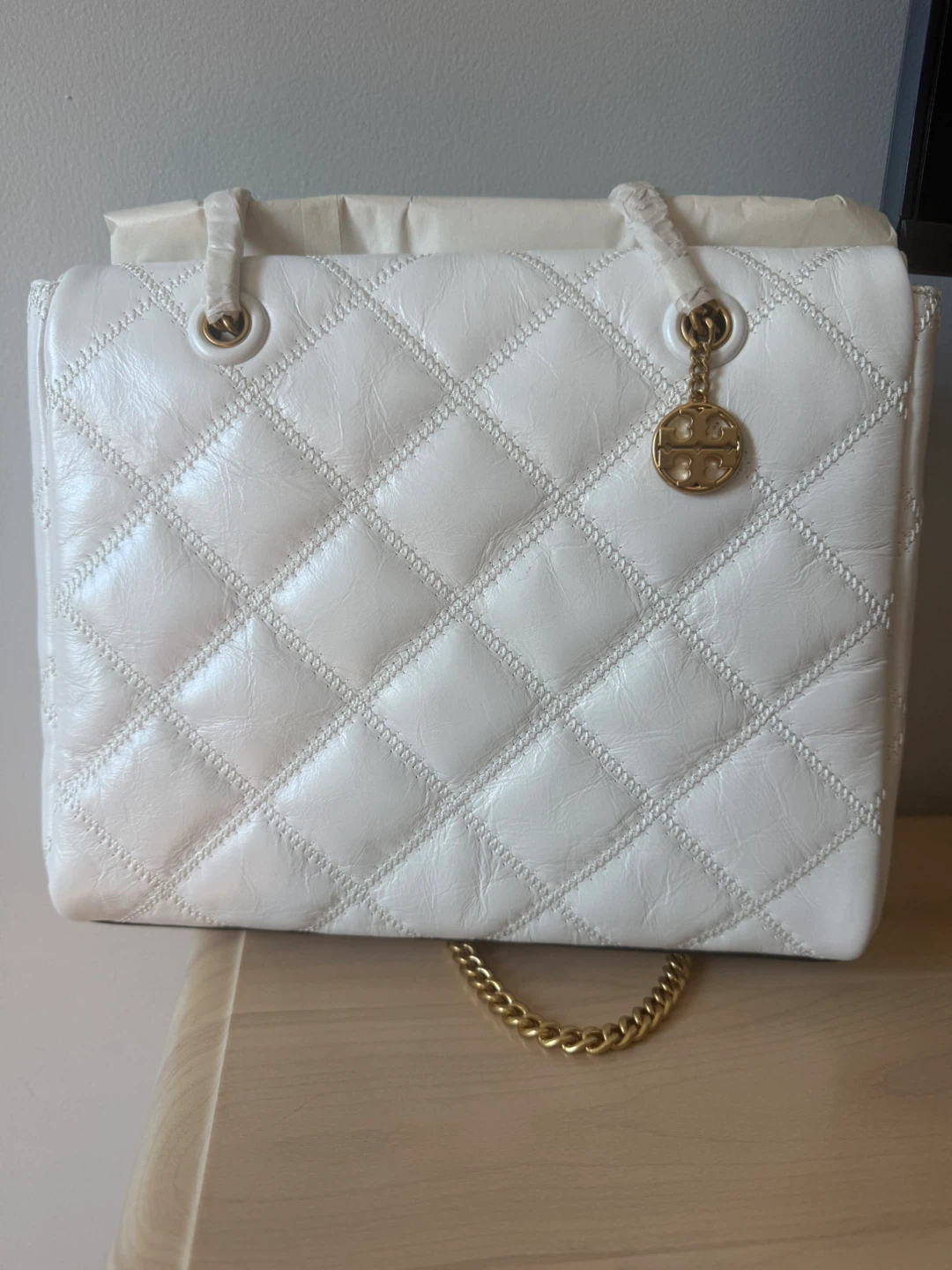 Tory Burch Quilted White Leather Tote