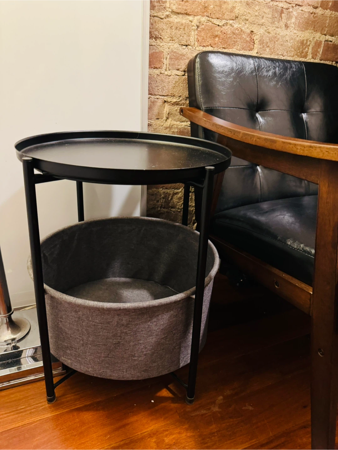 Round Side Table with Storage Basket
