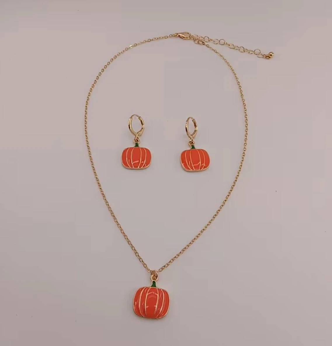 Halloween Pumpkin Necklace and Earring Set