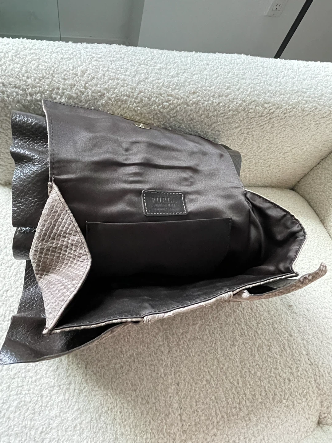 Vintage Furla Embossed Leather Clutch – Taupe/Brown - photo 3