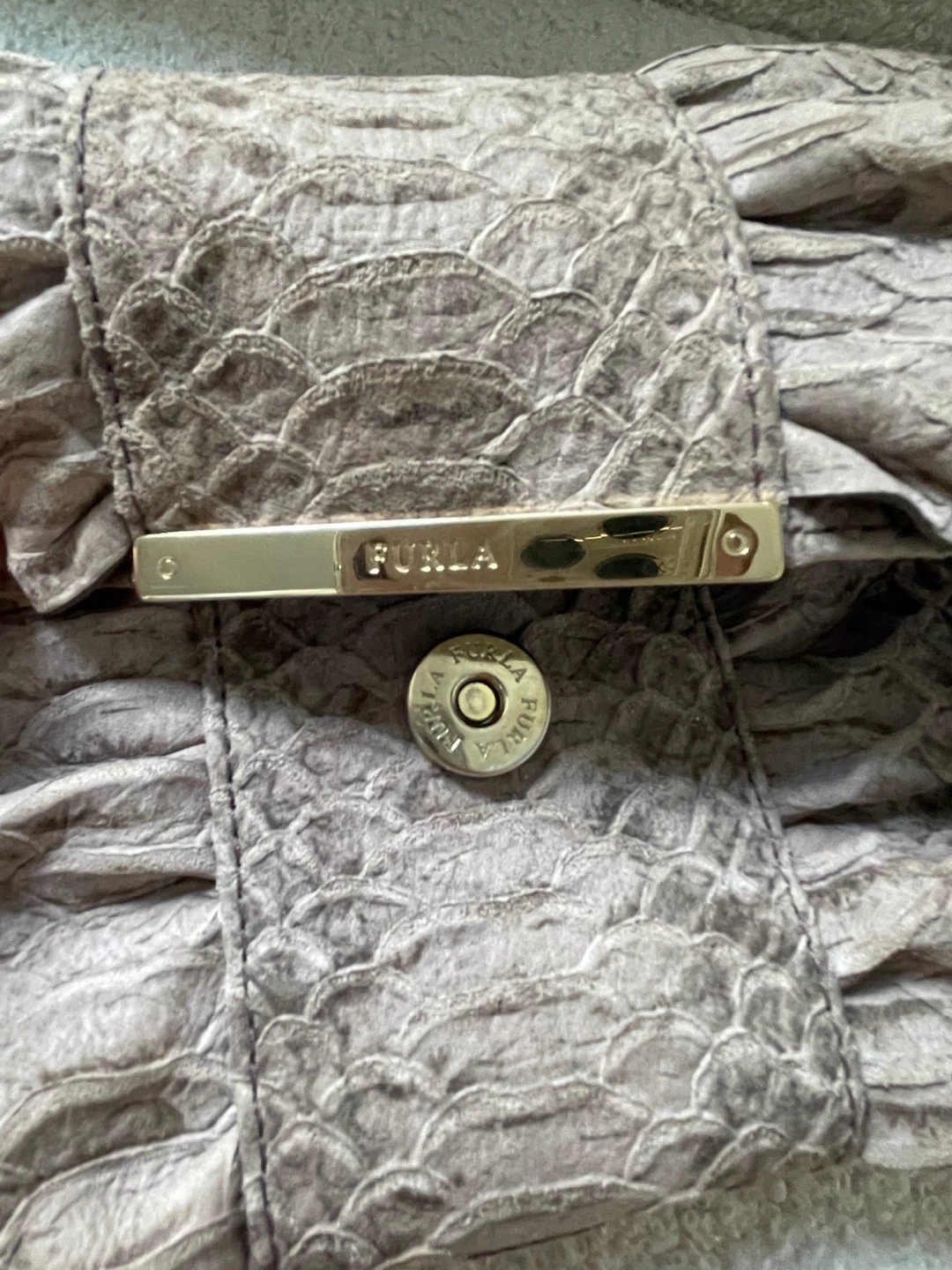 Vintage Furla Embossed Leather Clutch – Taupe/Brown - photo 5