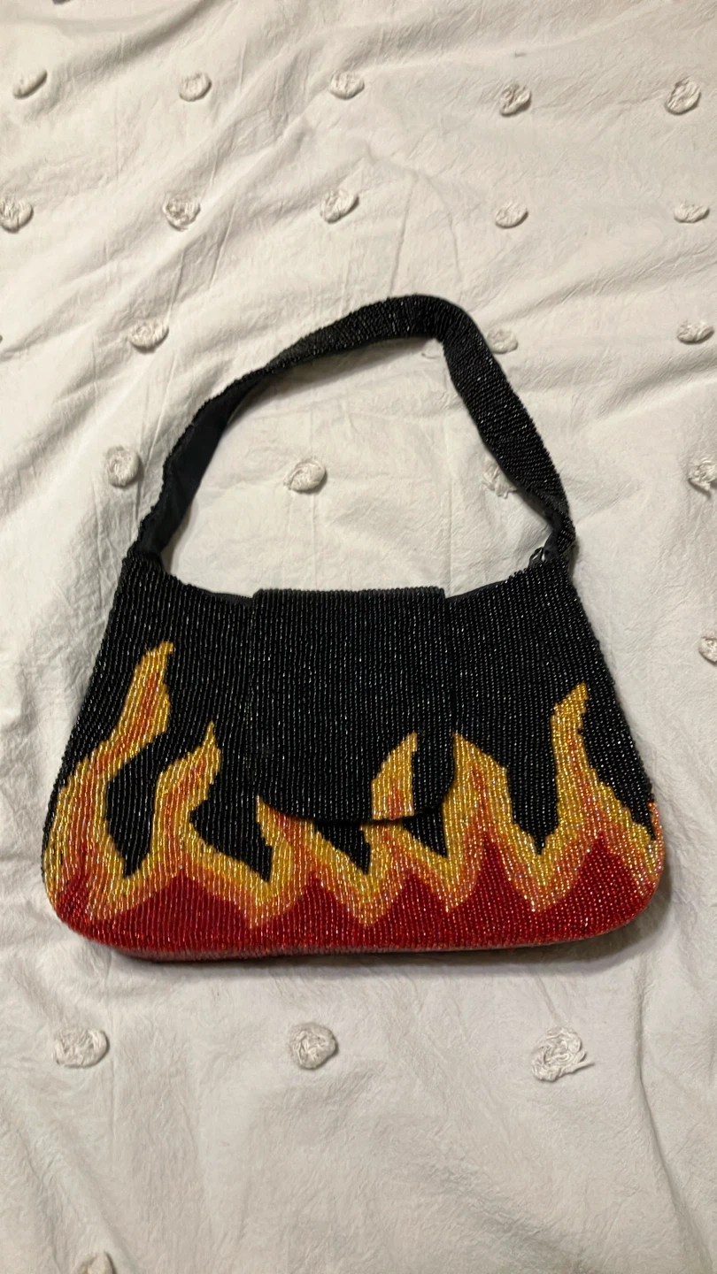 Whizbang Beaded Flame Print Shoulder Bag