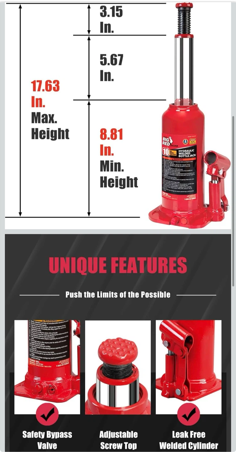Torin Big Red 10 Ton Hydraulic Welded Bottle Jack - photo 2