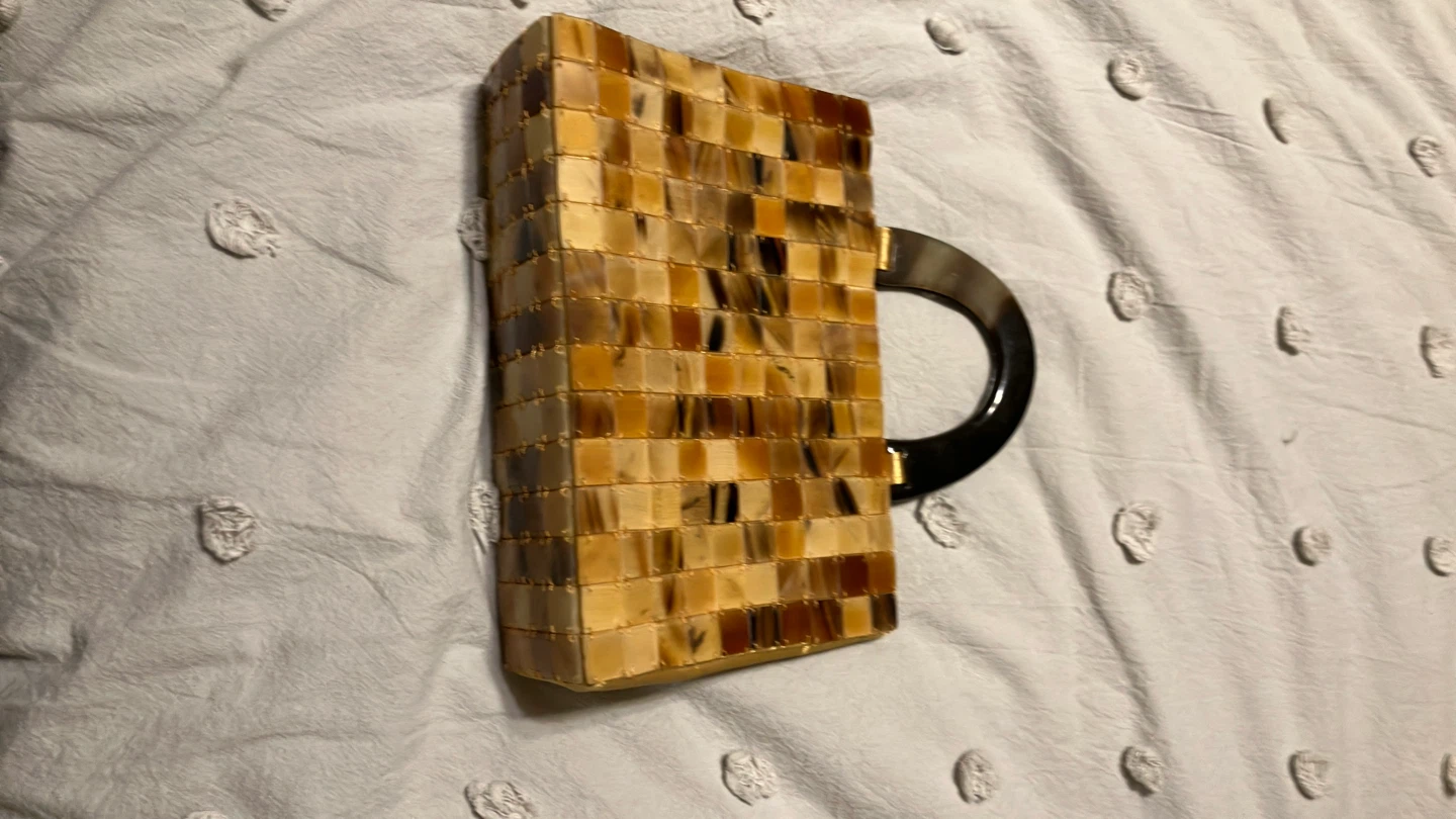 Mosaic Tortoise Shell Tile Handbag with Horn-Style Handles