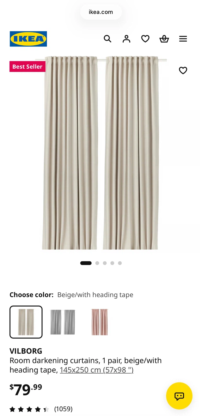 IKEA VILBORG Room Darkening Curtains, Beige