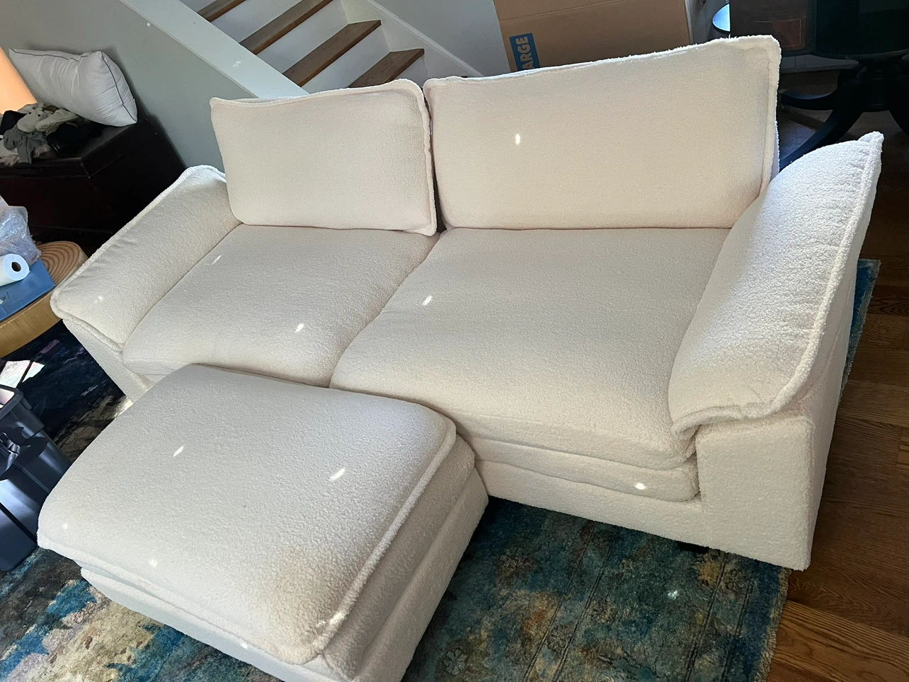 Cream Boucle Sofa with Ottoman - photo 2
