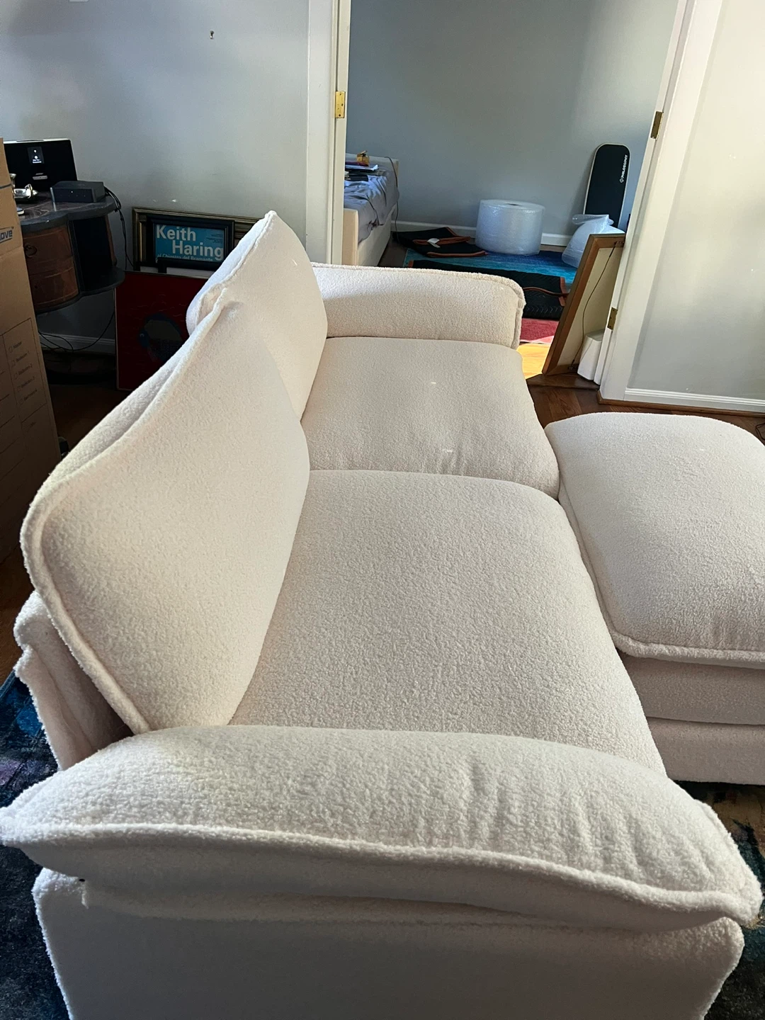 Cream Boucle Sofa with Ottoman - photo 3