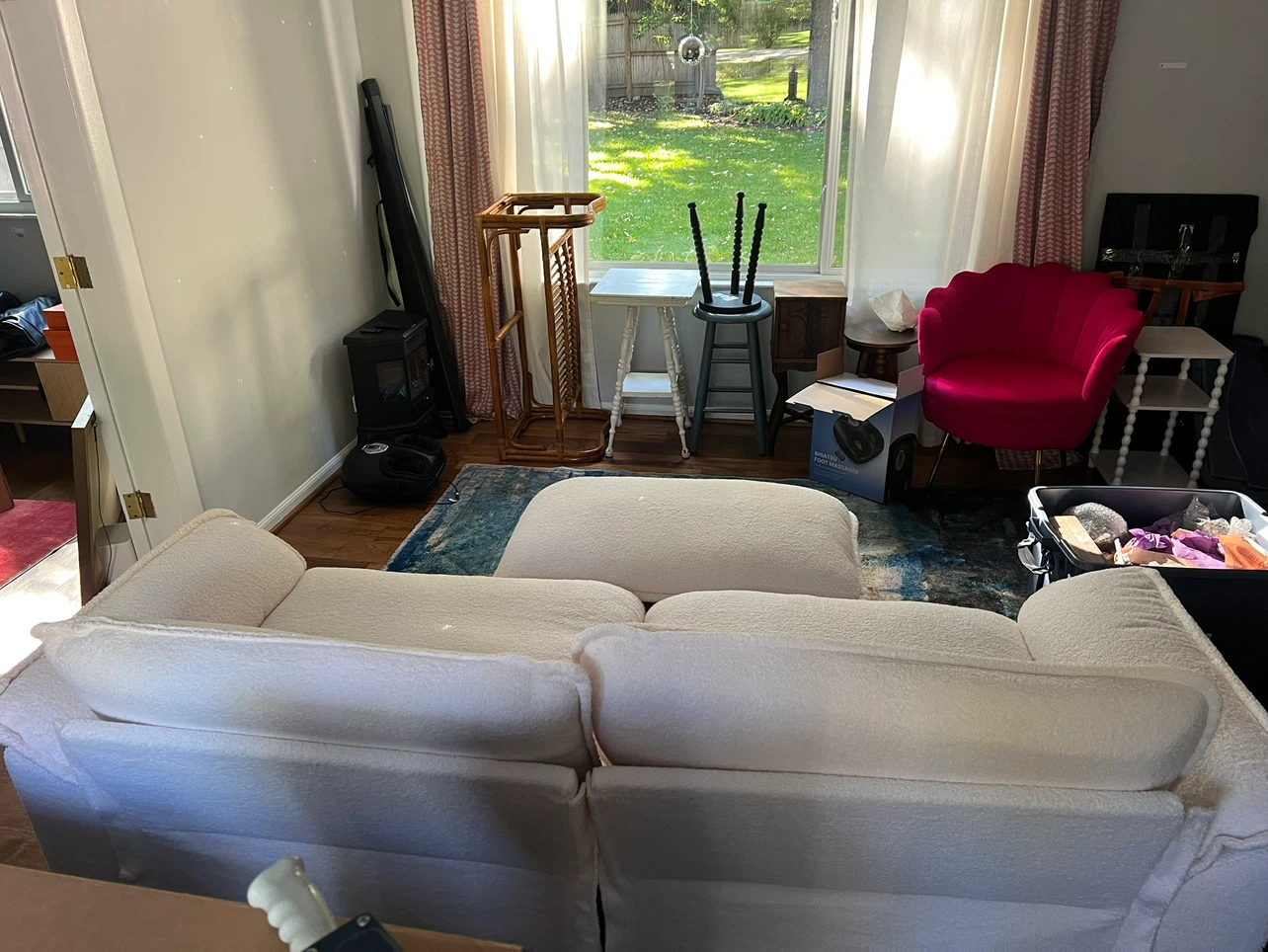 Cream Boucle Sofa with Ottoman - photo 4