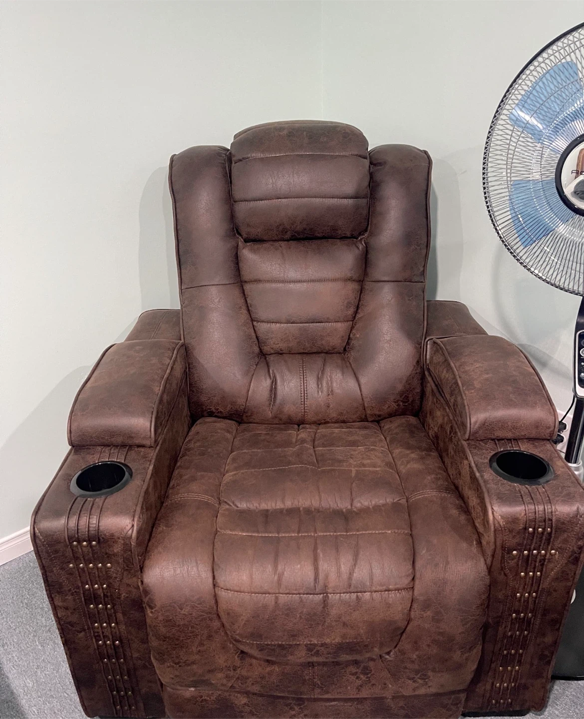 Brown Faux Leather Recliner with Storage