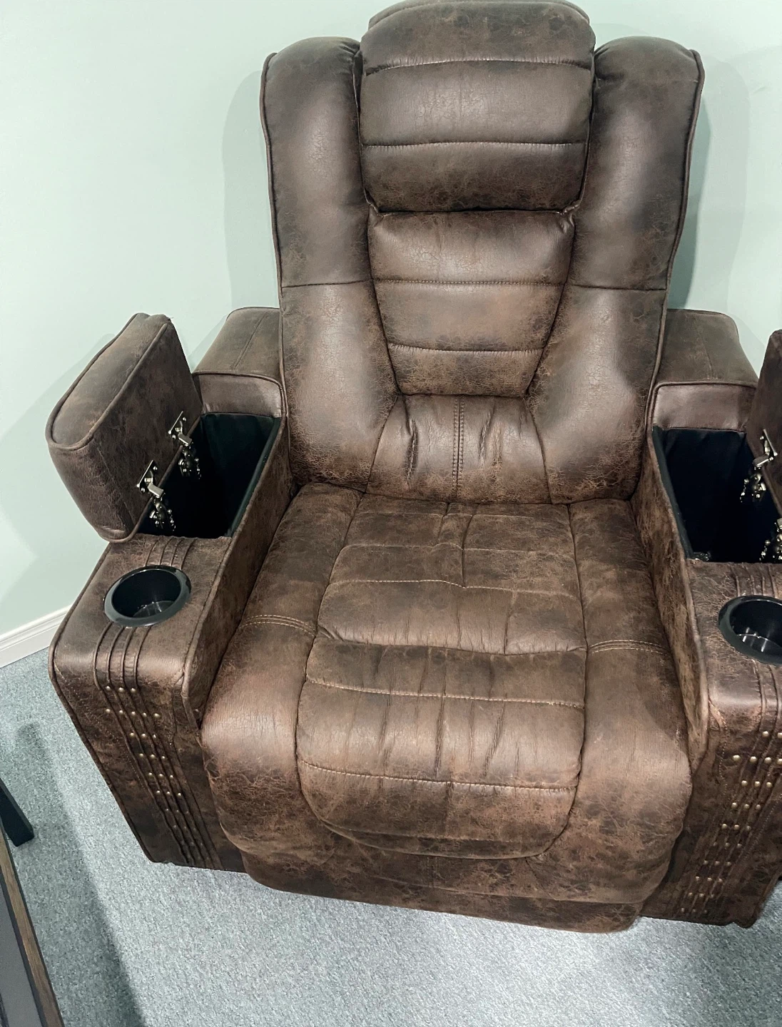 Brown Faux Leather Recliner with Storage - photo 2