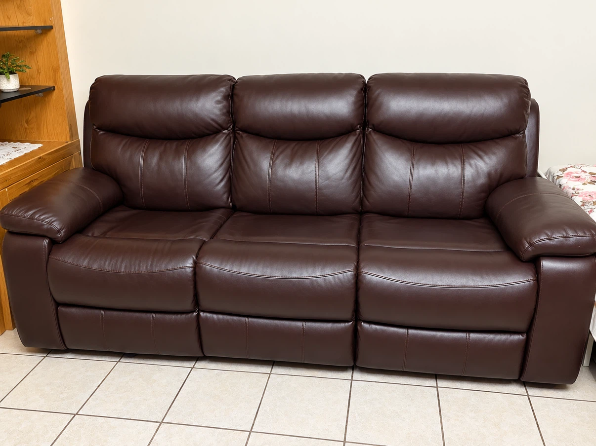 Dark Brown Leather Reclining Sofa
