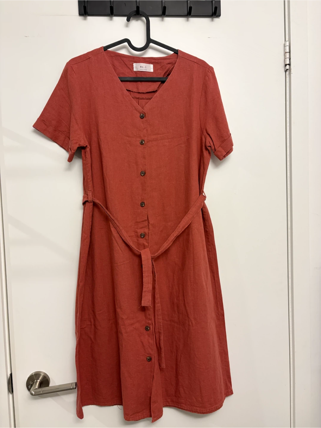 No.1 Red Linen Blend Korean Dress