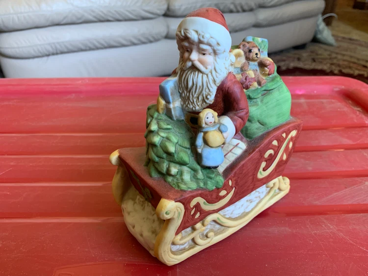 Vintage Ceramic Santa Sleigh Music Box