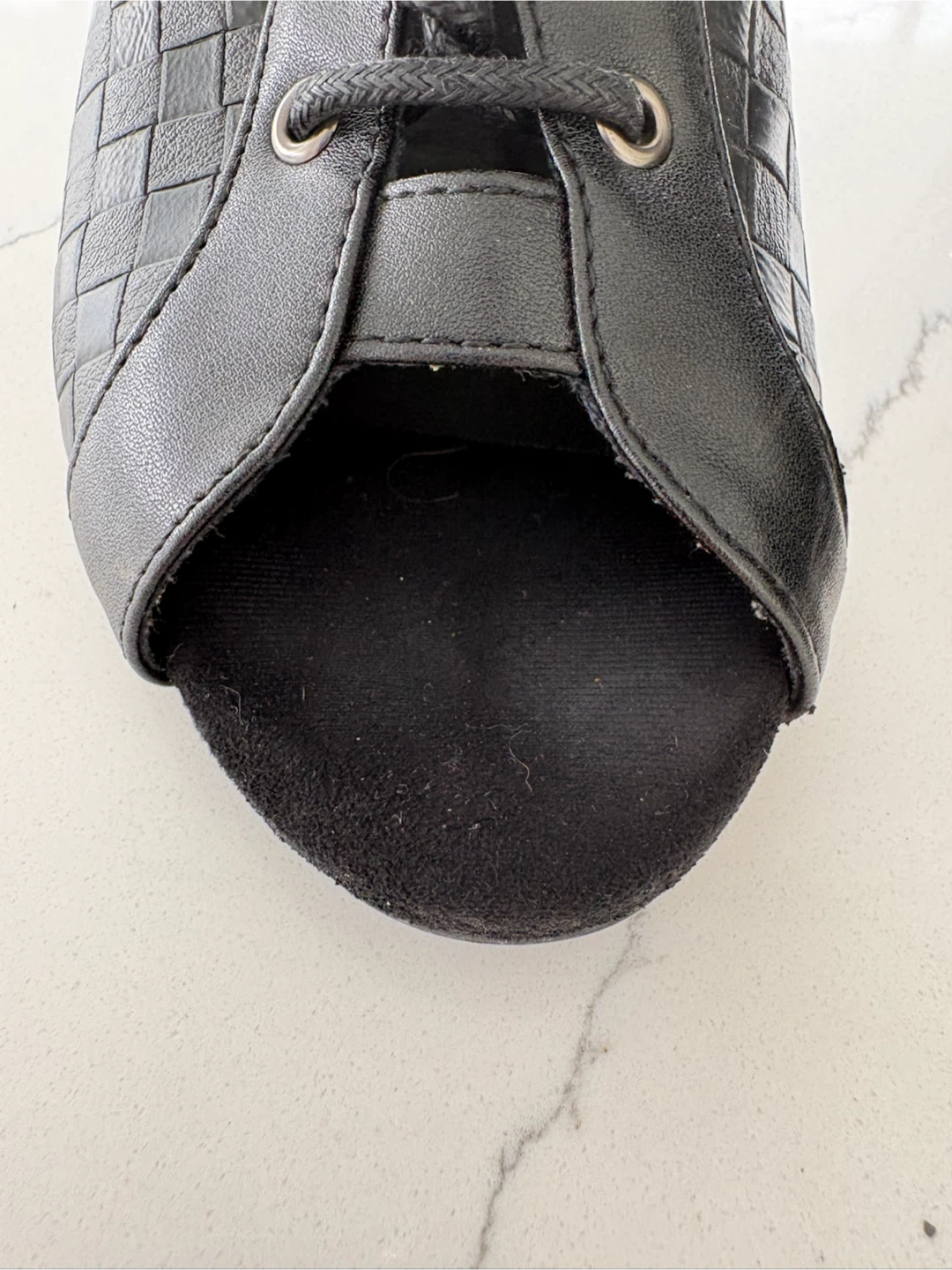 Black Lace-Up Mesh Peep-Toe Heels - photo 2
