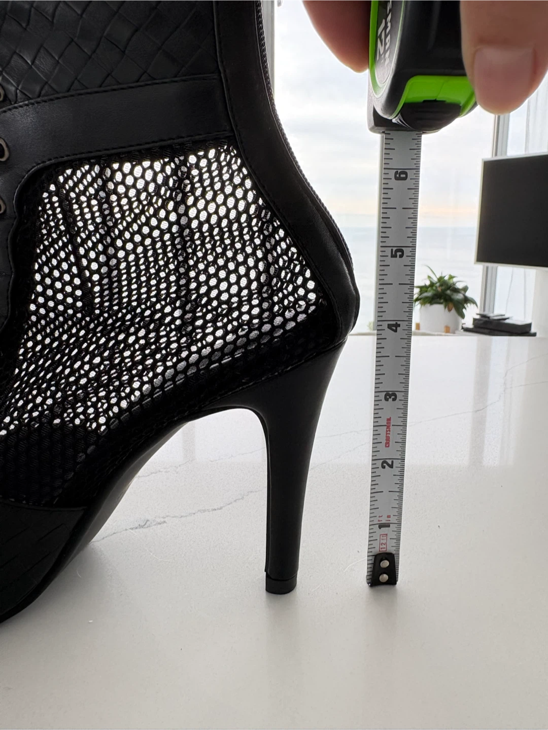 Black Lace-Up Mesh Peep-Toe Heels - photo 5