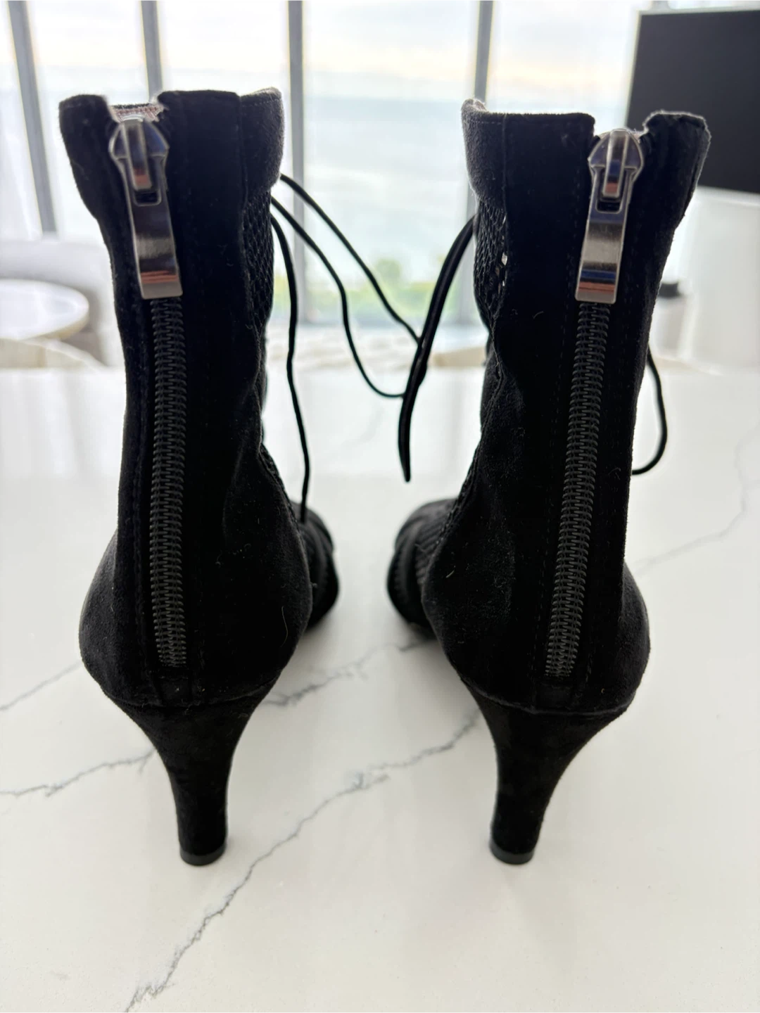 Black mesh lace-up heels - photo 2