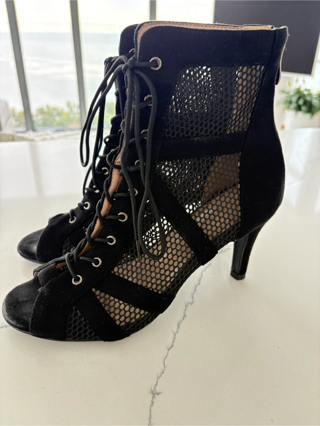 Black mesh lace-up heels - photo 3