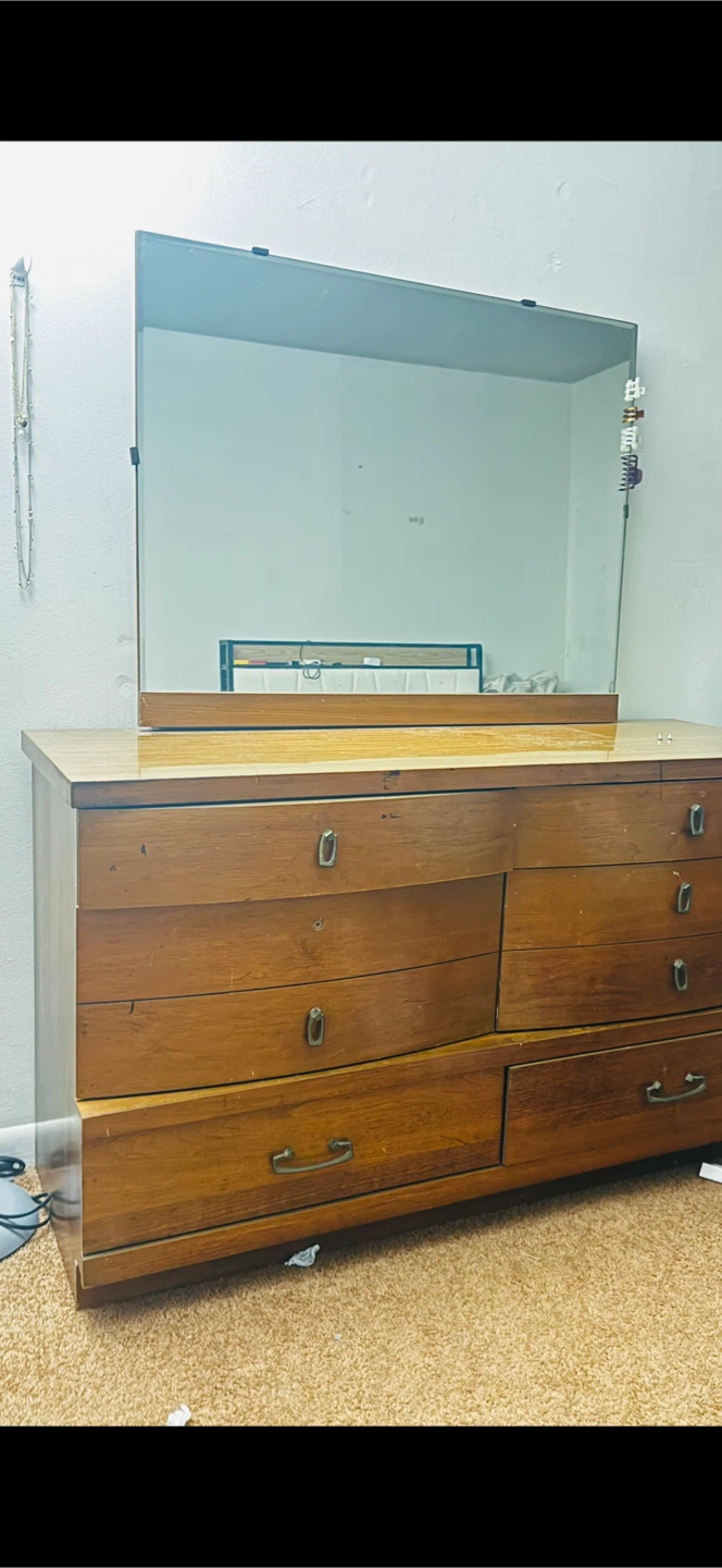 Wooden Bedroom Dresser with Large Mirror