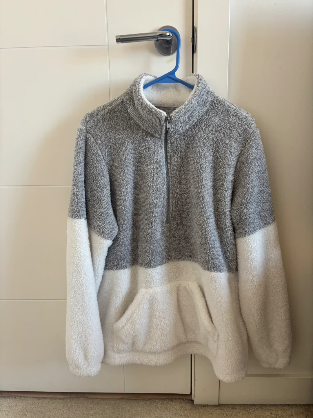 Grey and White Sherpa Quarter-Zip Pullover