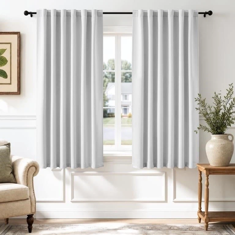 Blackout Curtains 63 Inches Long 2 Panels White Short Drapes
