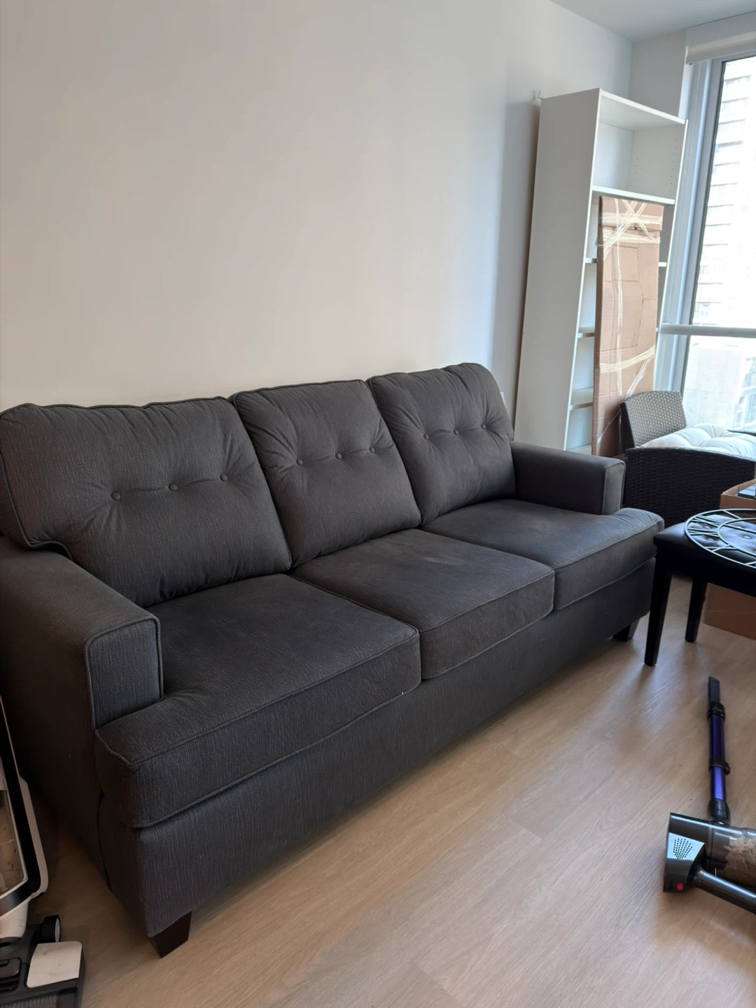 Dark Grey 3-Seater Tufted Fabric Sofa - photo 2
