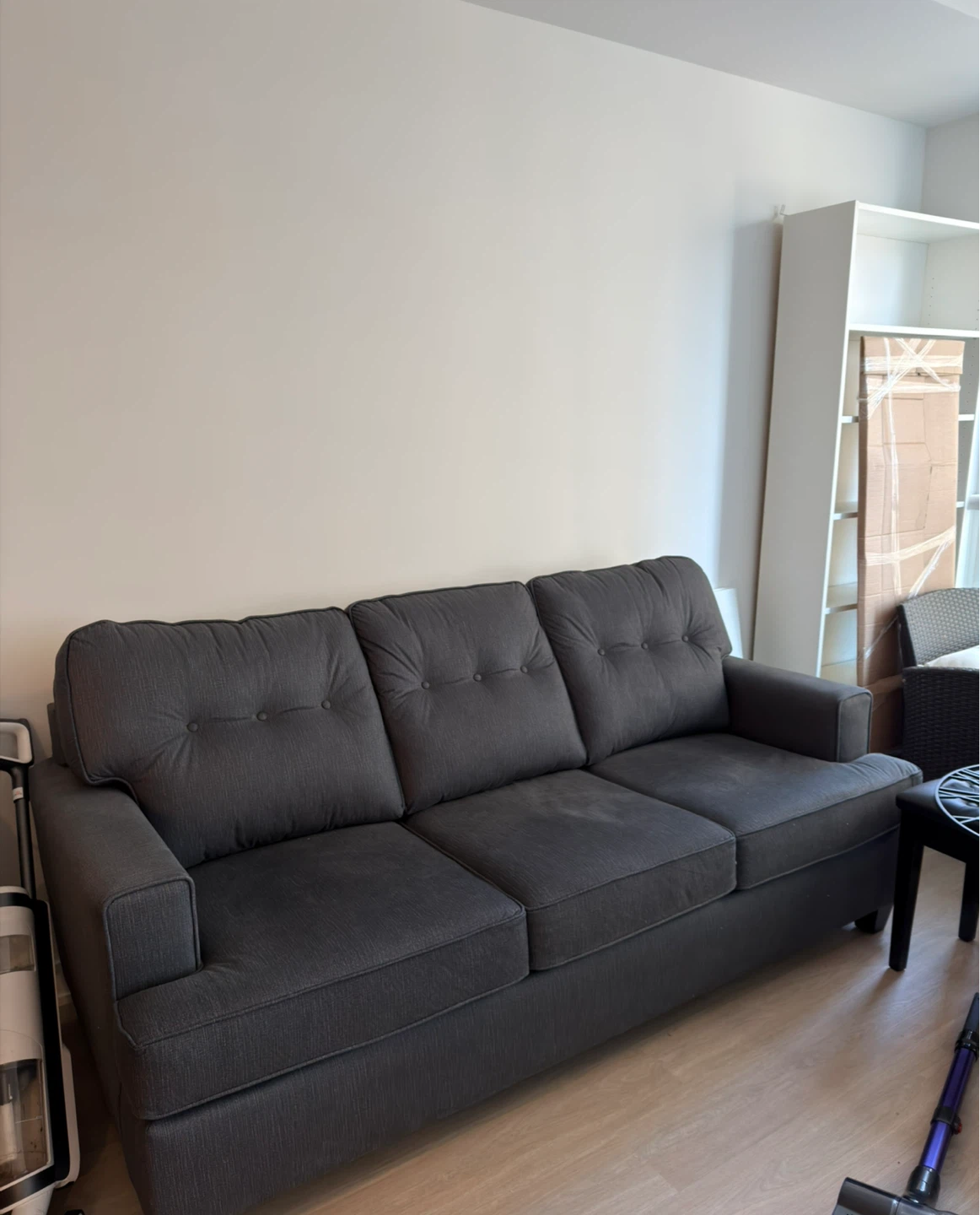 Dark Grey 3-Seater Tufted Fabric Sofa