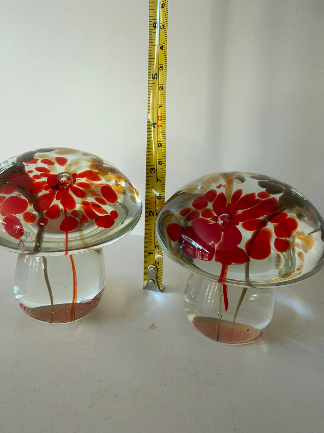 Set of Two Vintage Art Glass Mushroom Paperweights - photo 2