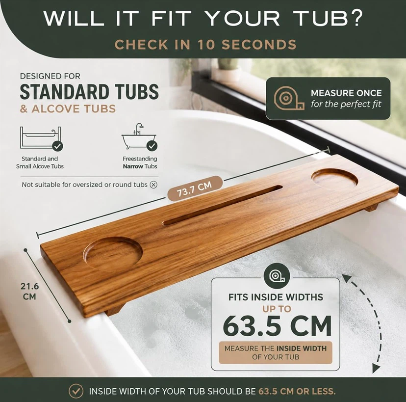 New Fjord Solid Teak Bathtub Tray - photo 2