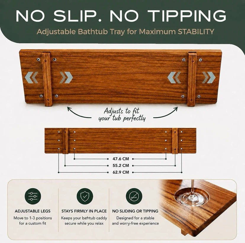 New Fjord Solid Teak Bathtub Tray - photo 3