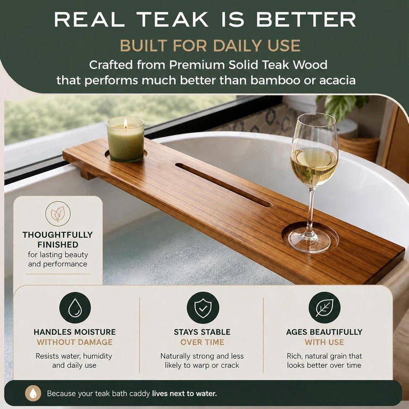 New Fjord Solid Teak Bathtub Tray - photo 4