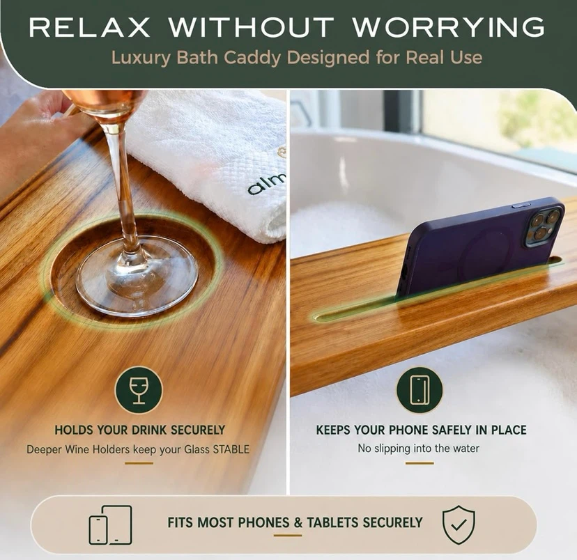 New Fjord Solid Teak Bathtub Tray - photo 5