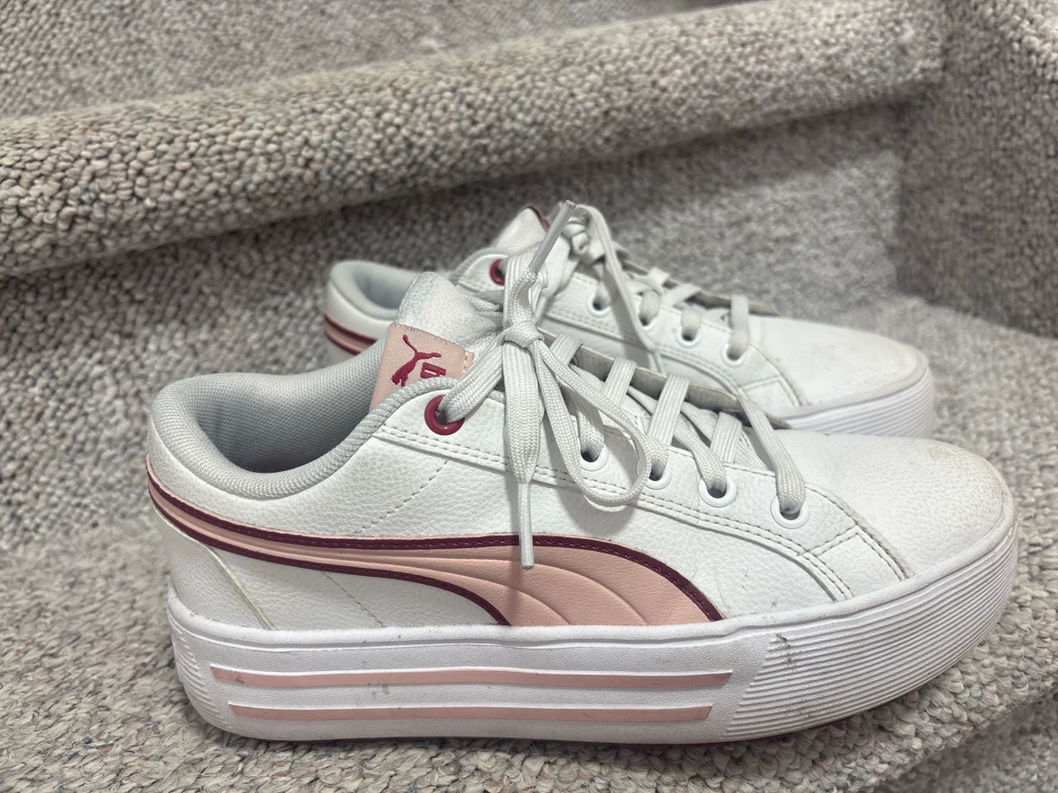 Puma White and Pink Platform Sneakers