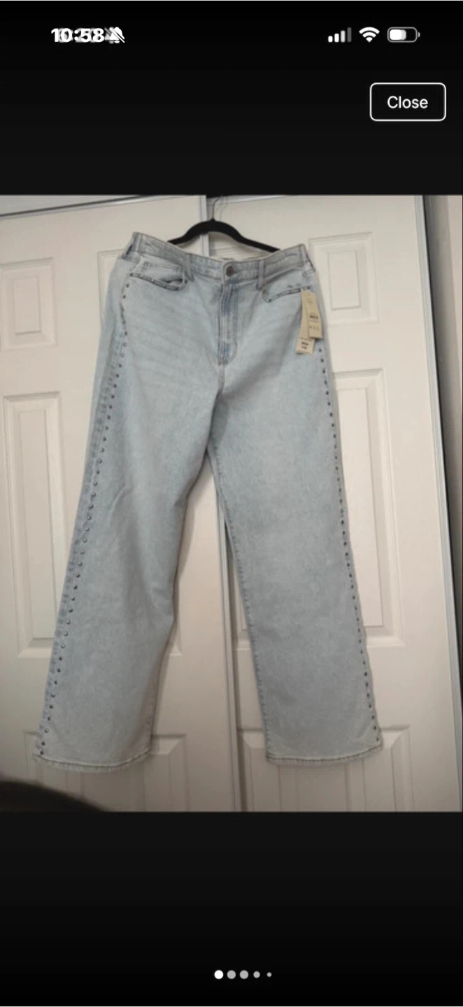 WOMEN LARGE JEANS WIDE LEG STUDS ON SIDES ELASTIC WAIST