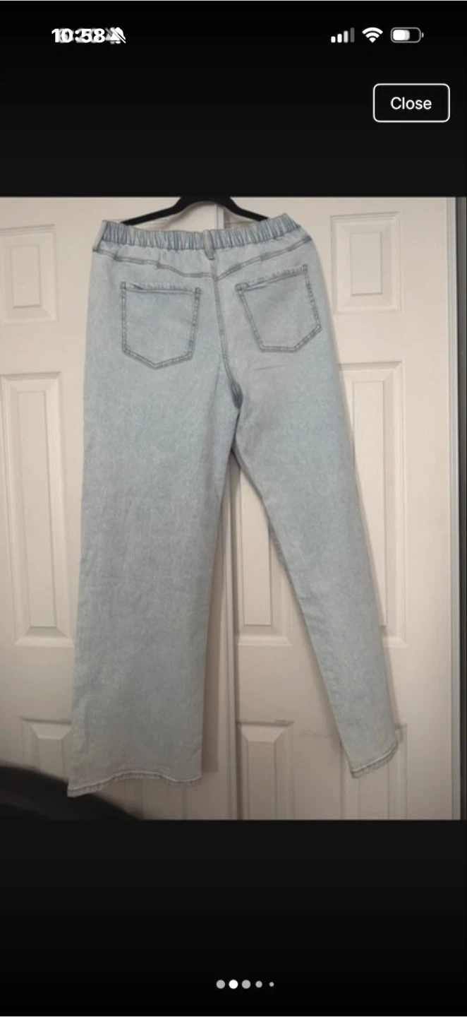 WOMEN LARGE JEANS WIDE LEG STUDS ON SIDES ELASTIC WAIST - photo 2