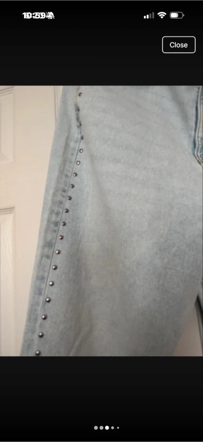 WOMEN LARGE JEANS WIDE LEG STUDS ON SIDES ELASTIC WAIST - photo 3