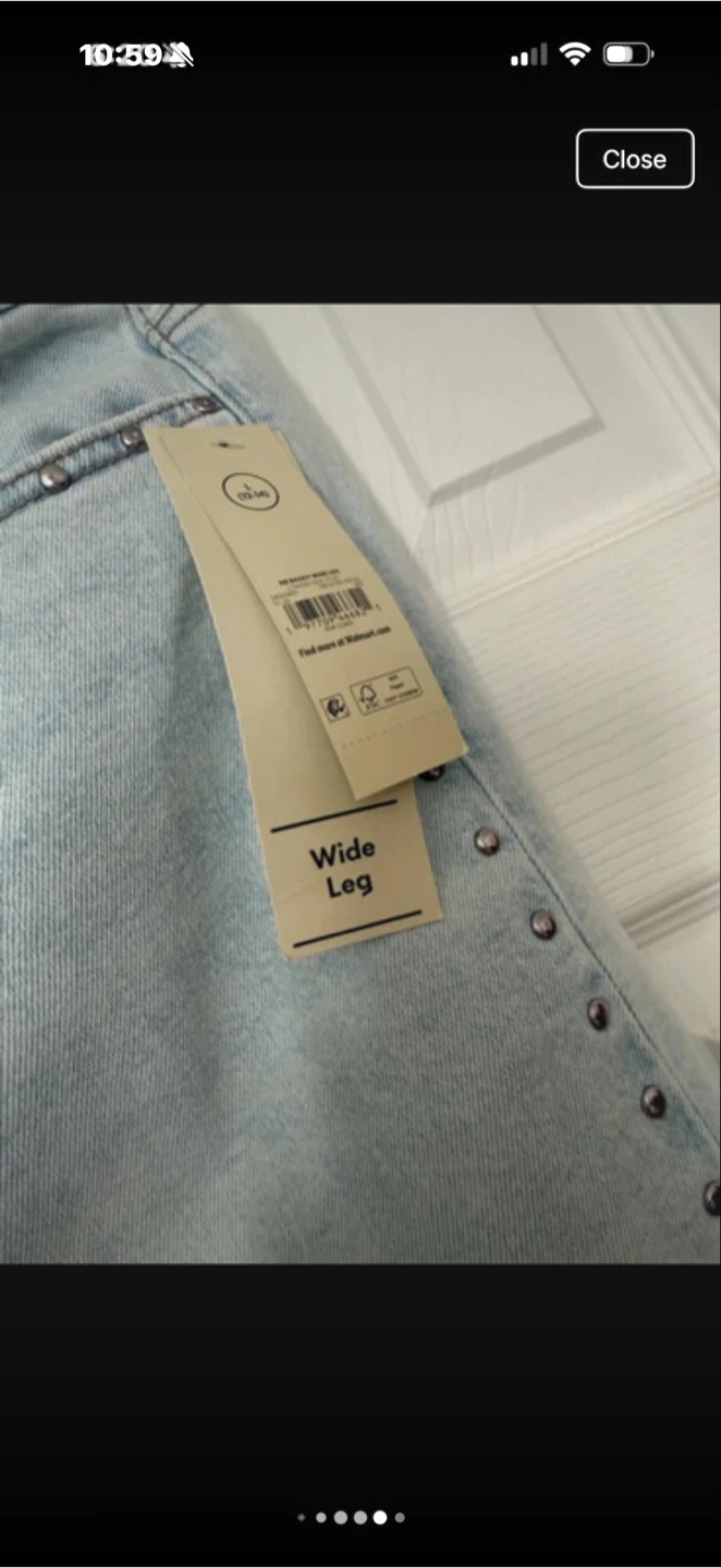WOMEN LARGE JEANS WIDE LEG STUDS ON SIDES ELASTIC WAIST - photo 4