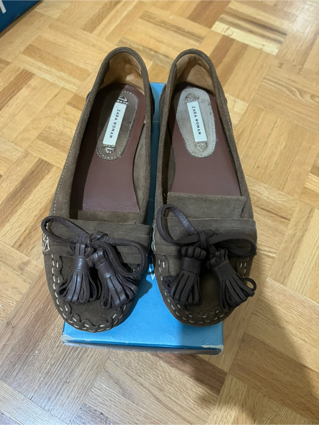 Zara Woman Suede Tassel Loafers Brown