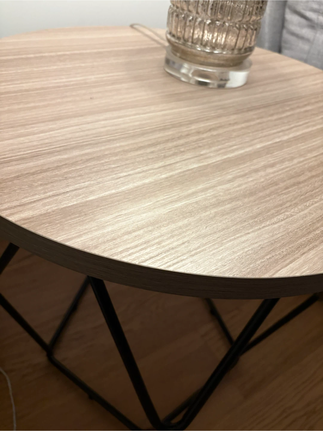 Round Side Table with Geometric Metal Base - photo 2