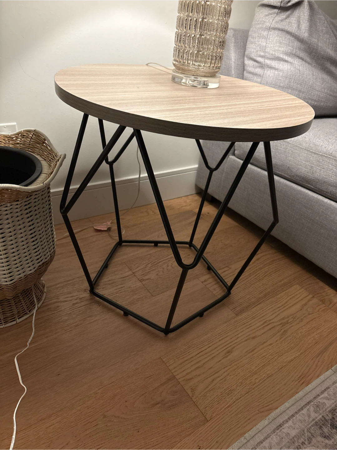 Round Side Table with Geometric Metal Base - photo 3
