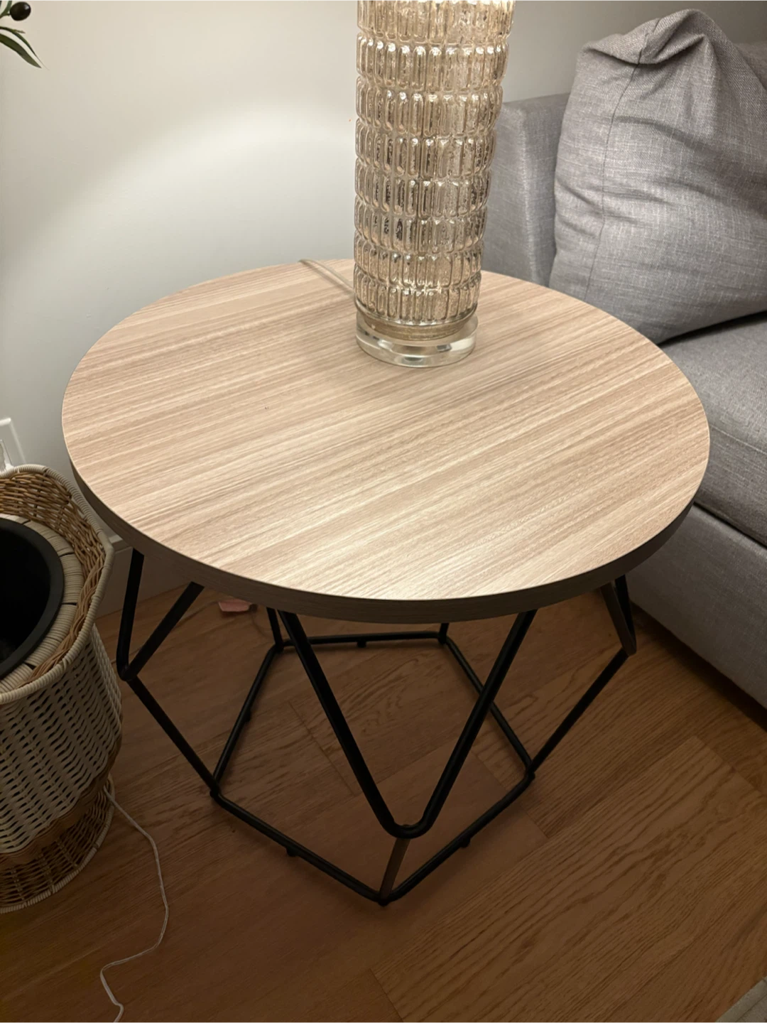 Round Side Table with Geometric Metal Base - photo 4
