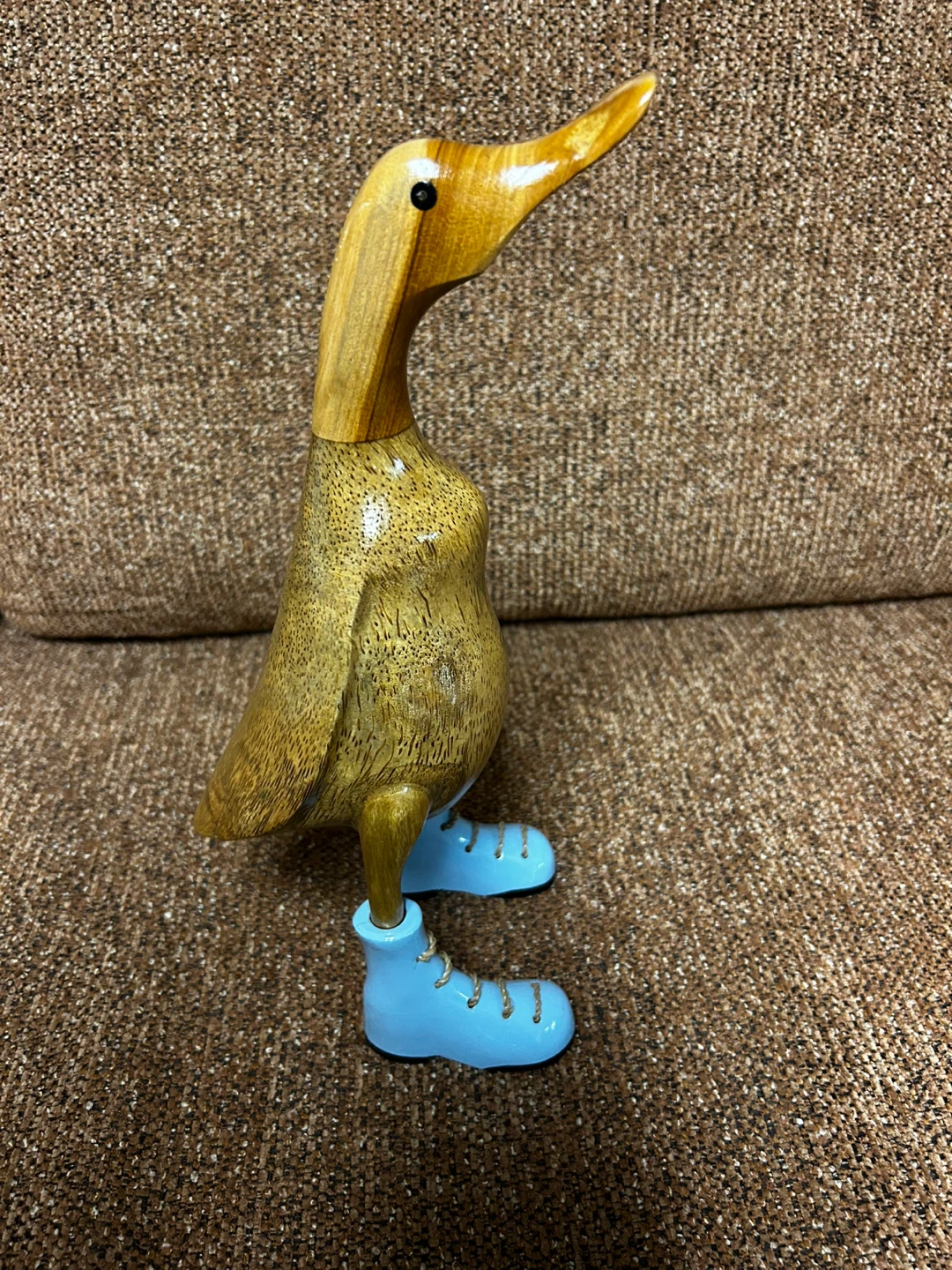 Wooden Duck Figurine with Blue Boots
